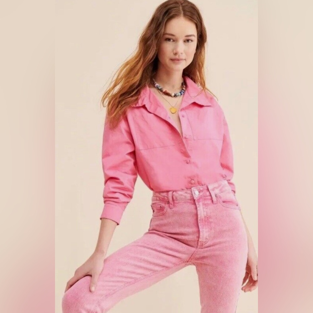 NWT - Anthropologie Heston Cotton High Rise Straight Leg Pink Jeans (Size: 27) - Picture 4 of 9